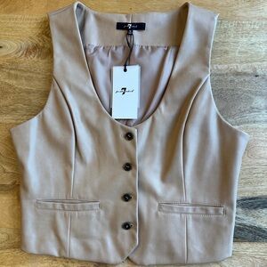 7 For All Mankind Tan Sleeveless Vest with Fitted Silhouette